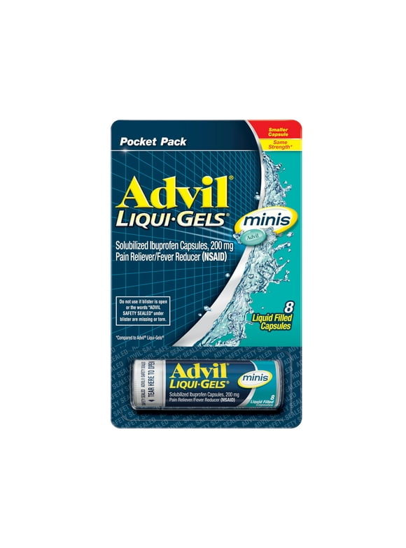 Advil Liqui-Gels minis Pain Reliever and Fever Reducer, Pain Medicine for Adults with Ibuprofen 200mg for Pain Relief - 8 Liquid Filled Capsules