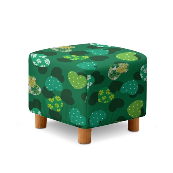 SCRAWLGOD St. Patrick's Day Shamrock Heart Spot Print Dark Green Footstool Cover, Stretchable Ottoman Sofa Cover Non Slip Comfortable Square Furniture Protection for Footrest Sofa