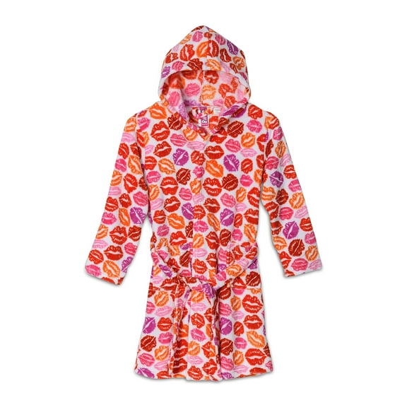 Up Past 8 Kids Robes Hooded Bathrobe Girls and Boys Plush Sleepwear, Lips, Size: X-Large / 12-14