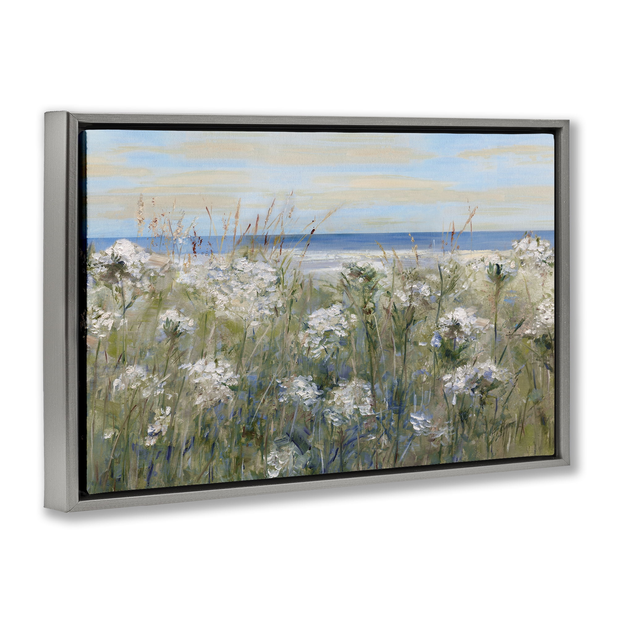 Stupell Industries Impressionist Seaside Meadow Gray Framed Floater Canvas Wall Art, design by Sally Swatland