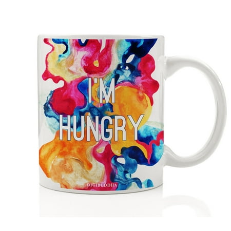 I'm Hungry Mug, Funny Colorful Rainbow Gift Idea for Her Foodie Eat Food Lover Teenager Sarcastic Pregnant Woman Birthday White Elephant Christmas Present 11oz Ceramic Coffee Cup by Digibuddha