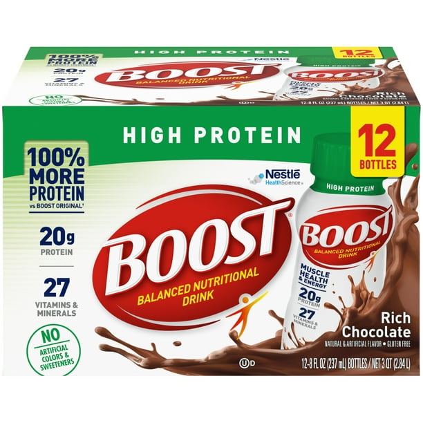 Boost High Protein Ready To Drink Nutritional Drink Rich Chocolate 12 8 Fl Oz Bottles Walmart Com Walmart Com
