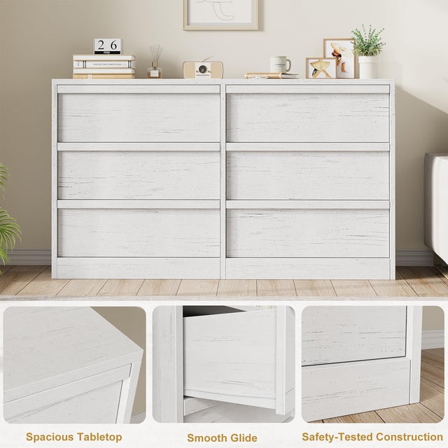 BeesClover 6/7/8 Drawer Dresser for Bedroom, Antique White Double Dresser Organizer with 6/7/8 Drawers, Wooden Chest of Drawers for Living Room, Hallway