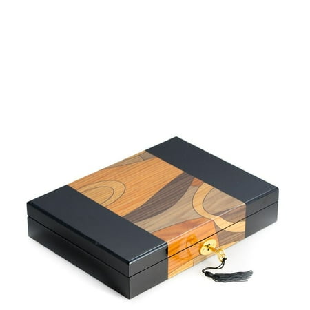 Bey Berk Black Lacquered Wooden Box Swirl Design Top