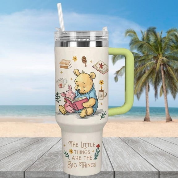 Winnie The Pooh 40oz Tumbler, Pooh Bear And Piglet Reading Time Drinkware Tumbler, Disney Summer Cup, Pooh And Friends Tumbler Women