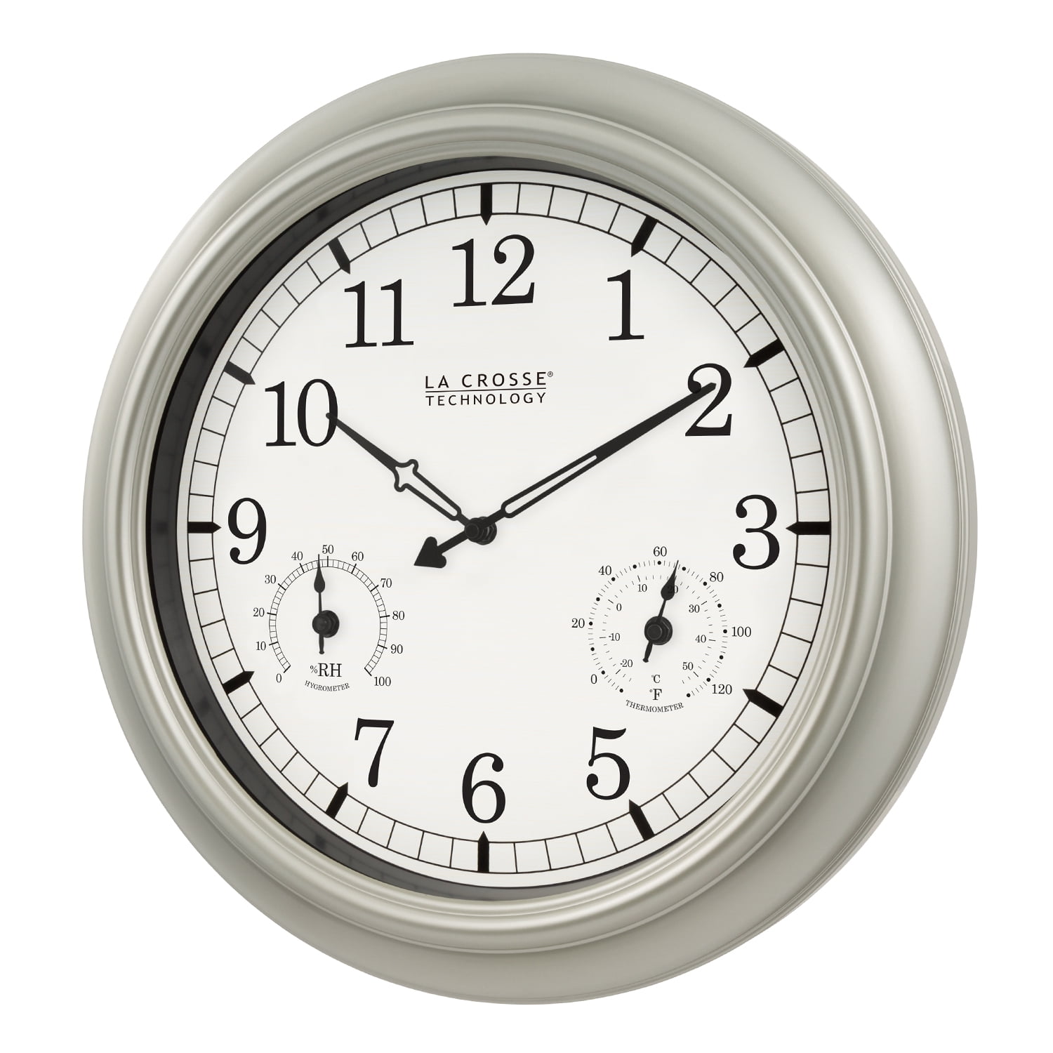 La Crosse Technology 18-Inch Indoor/Outdoor Classic Quartz Plastic Pewter Analog Wall Clock, WT-3181PL-Q