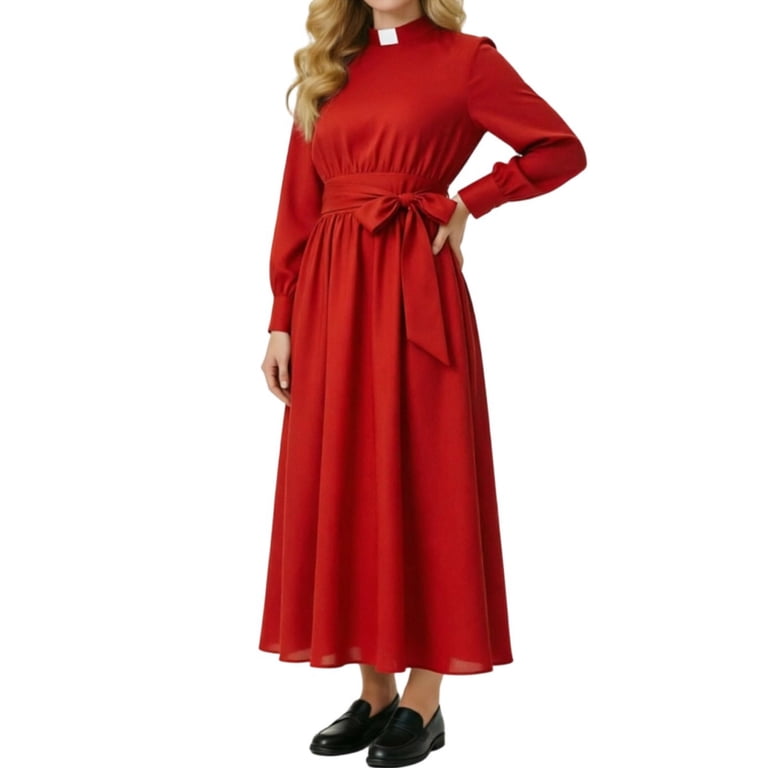 long sleeve maxi dress formal modest QSAWXQZ Women's Halloween Mock Neck Tie Waist A Line Dress for Fall Winter L Mermiad