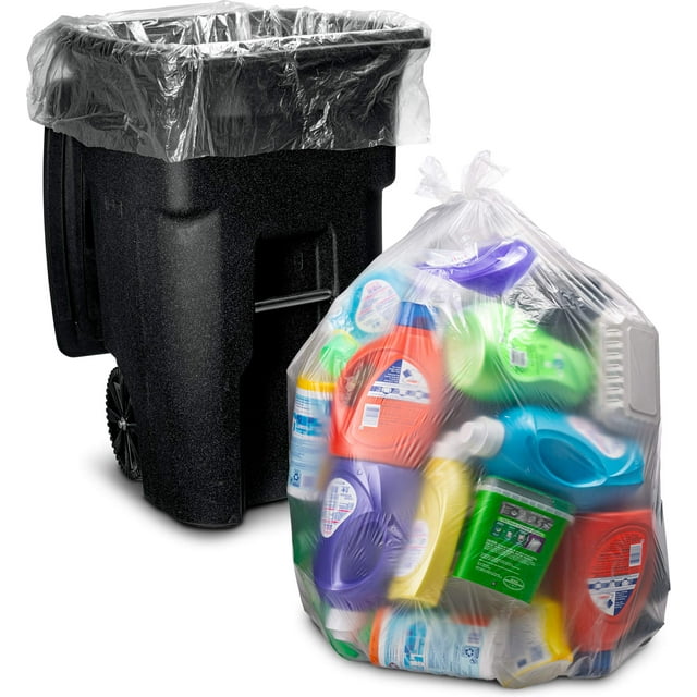 Bolsas De Basura Transparentes De 95 A 100 Galones, Resistentes | 25 Bolsas | Bolsas De Basura Extra Grandes De 96 Galones Revestimientos Transparentes Grandes Para Latas Grandes De 90 Galones 95 Galo
