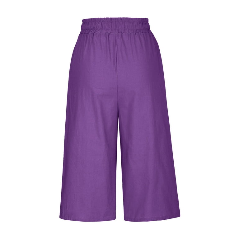 ★SCULPTOR★ 90s Cotton Capri Pants Mauve SC24A414PK Summer Cotton Linen Capri Pants for Women Drawstring Waist