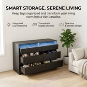 Modern 6 Drawer Dresser with LED Light, Storage Chest with Power Outlet , Organizer Caninet for Cloakroom or Dressing Room, 47.24L x 15.75W x 29.57H, Black