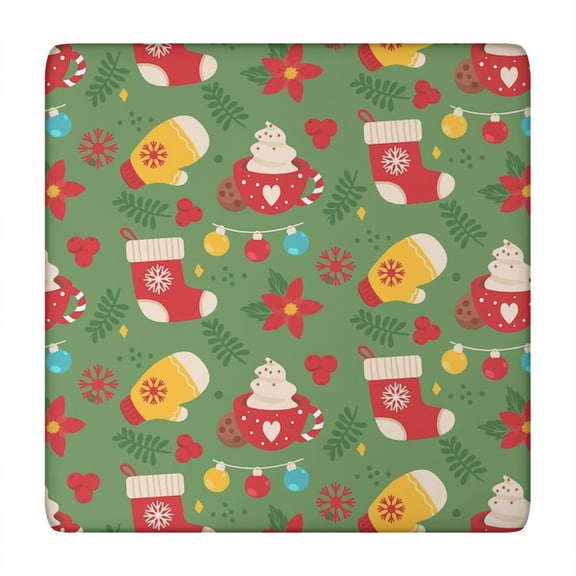 Christmas Dining Tablecloth 34x34 Inch Square, Elasticized Spandex Hem for Secure Fit, Wrinkle-Free Material Perfect for Christmas and Holiday Entertaining