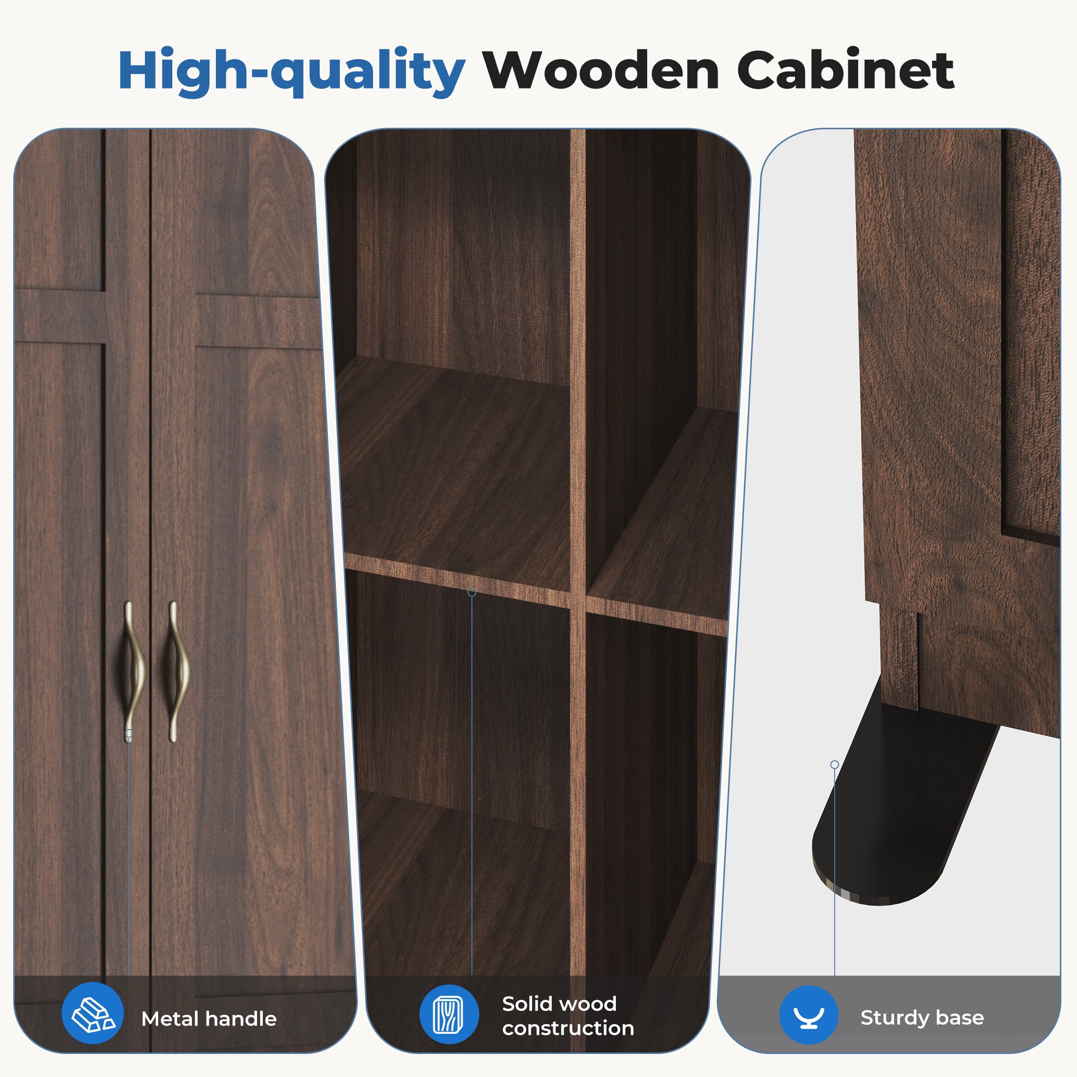 CONCETTA 71 inch Wooden Storage Cabinet, Freestanding Cupboard, 4-Tier Home Organizer for Kitchen, Living Room, Bedroom, Pantry, Brown