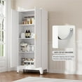 thumbnail image 6 of 61" Metal Storage Cabinet, Farmhouse Pantry Cabinets with Doors and Shelves, White Tall Food Cupboard Cabinets Freestanding Bathroom Closet for Home Office, Laundry, Home Office, Living Room, 6 of 15