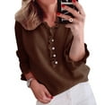 thumbnail image 2 of Vedolay Women Vintage Sweatshirt Puff Sleeve Knit Sweater Long Sleeve Stretchy Pullover Tops Brown,XL, 2 of 2