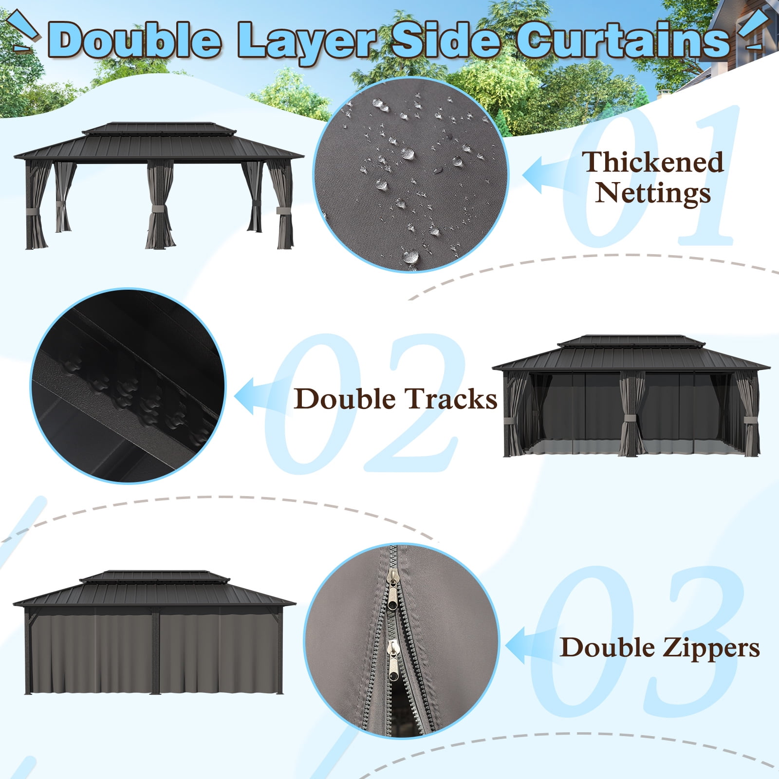 VEIKOUS 12' x 20' Iron Hardtop Gazebo with Aluminum Top