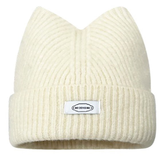 Yokua Adult Knit Cat Ear Hat Thick Beanie Harajuku Letter Decals Hat Cycling Wear