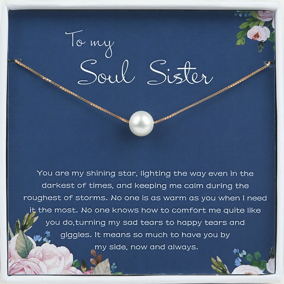 Anavia Soul Sister Pearl Necklace, Birthday Gift 925 Sterling Silver Necklace for Soul Sister-[White Pearl   Gold Chain]