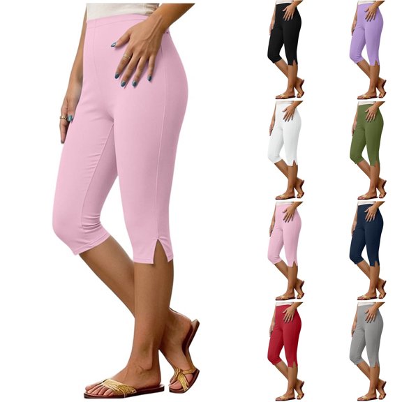 Yoga Capris Pants for Women High Elastic Waist Side Split Slim Capris Gym Yoga Workout Fashion Cropped Pants