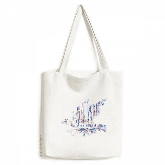 Crowd Cars Skyscraper Watercolor Tote Canvas Bag Shopping Satchel Casual Handbag