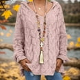 thumbnail image 2 of Women's Cable Knit Hooded Sweater V-Neck Long Sleeve Warm Pullover (Pink, S), 2 of 4
