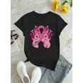 thumbnail image 2 of Awareness Pink Ribbon & Butterfly Graphic Tee for Women - Stretchy Polyester Blend, Casual Round Neck Short Sleeve, Comfortable Summer Top, Awareness Items, 2 of 6