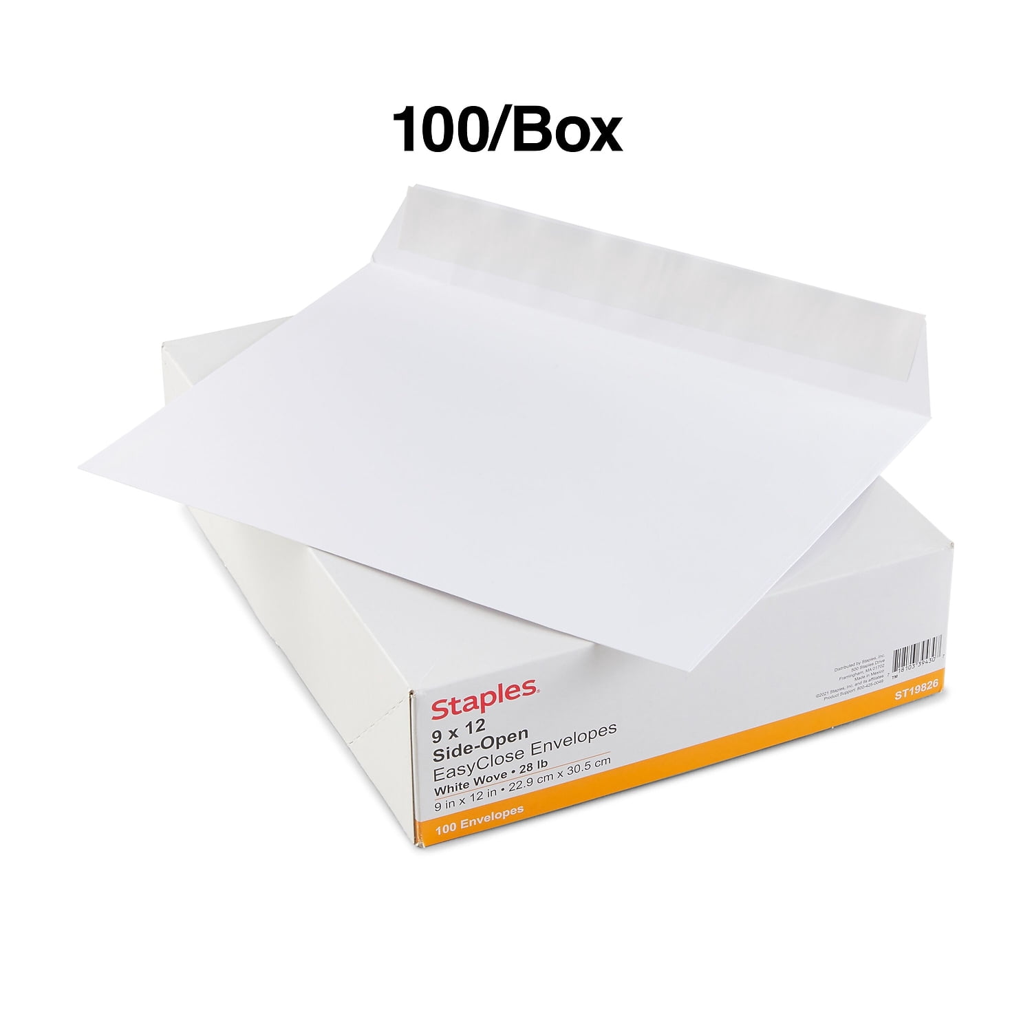 Staples Wove Side-Opening EasyClose Booklet Envelopes 9" x 12" White 100/BX 570227