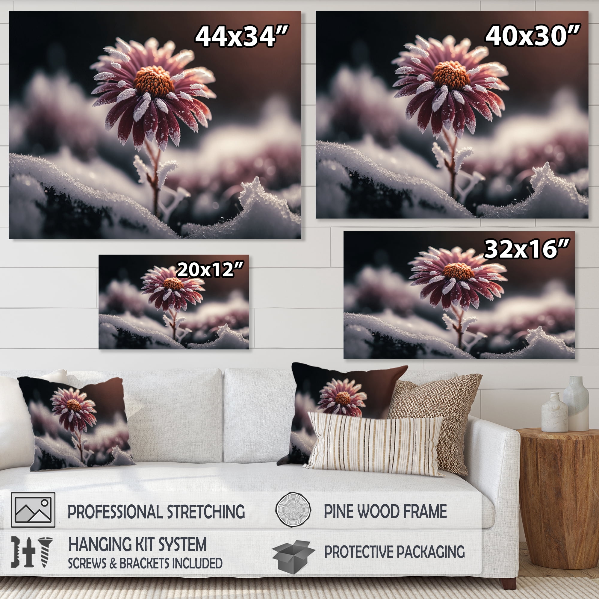 Designart A Blooming Pink Daisy Flower In Winter I Canvas Wall Art