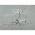 thumbnail image 2 of Jacques-Raymond Brascassat 24x19 Black Ornate Framed Double Matted Museum Art Print Titled: Fishing Boats, 2 of 5