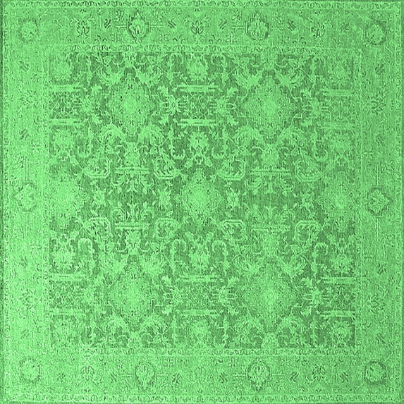 Ahgly Company Indoor Square Oriental Emerald Green Traditional Area Rugs, 7' Square