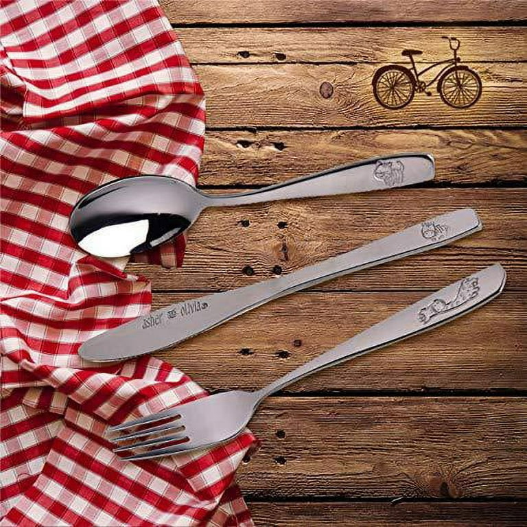 Toddler Silverware, Kids Utensils, Stainless Steel Forks Spoons Set with  Travel Case for 1 2 3 4 year old. Metal Cutlery for Children, Girls Boys