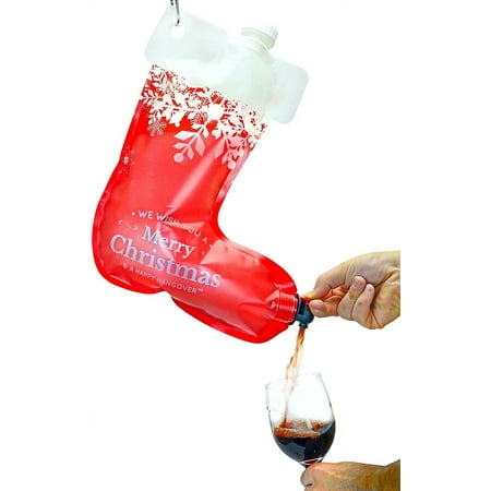 Holiday Stocking Wine Dispenser Bag 2.0 - Fairly Odd Novelties - Fun Festive Drink Holder - Perfect for the Holidays!  Red/White  FON-10243