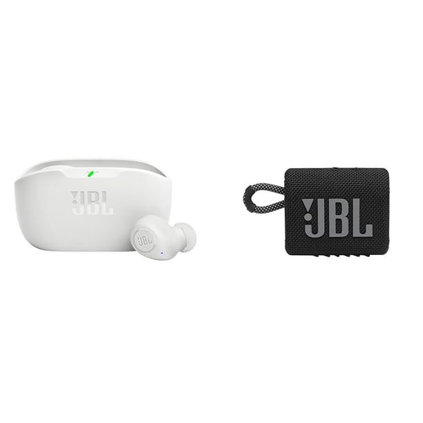 Audífonos True Wireless JBL Vibe Buds Blanco y Bocina Go 3 Negro