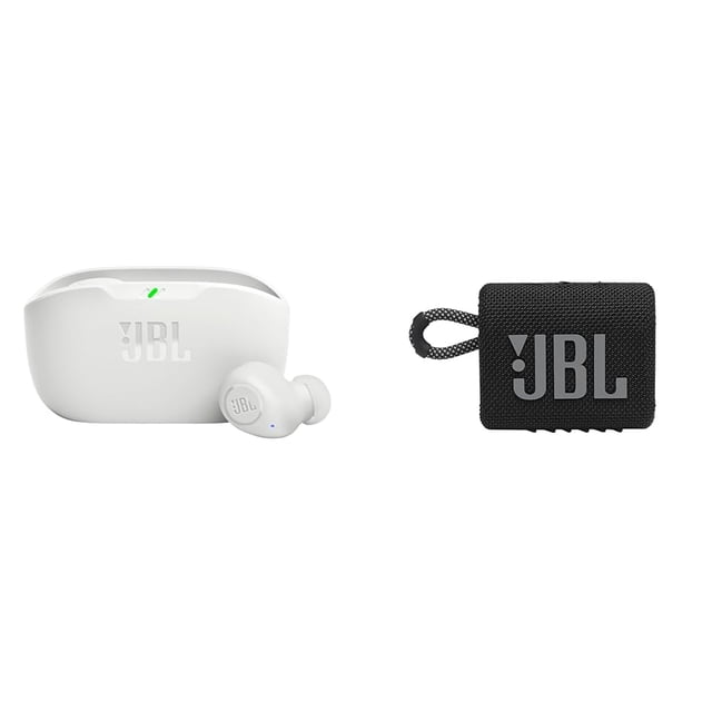 Audífonos True Wireless JBL Vibe Buds Blanco y Bocina Go 3 Negro