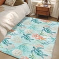 thumbnail image 5 of Teal Sea Turtle Starfish Washable Area Rugs 3'x5', Summer Beach Coral Shell Blue Low Pile Throw Living Room Rug Non-Slip Sturdy Edge Binding Carpet for Indoor Entryway Bedside Kitchen, 5 of 9