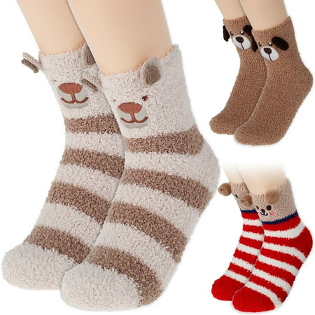 

Hands DIY 3 Pair Fluffy Slipper Socks Cute Animal Winter Warm Socks Thickened Polyester Soft Thermal Socks Unisex Indoor Home Sleeping Bed Socks for Adult