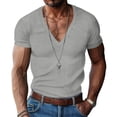 thumbnail image 2 of WTXUE T-Shirts Short Sleeve, V-Neck Shirts for Men Spring Summer Corduroy V-Neck T Shirt T Shirt Solid Casual Tops for Men Grey L, 2 of 8