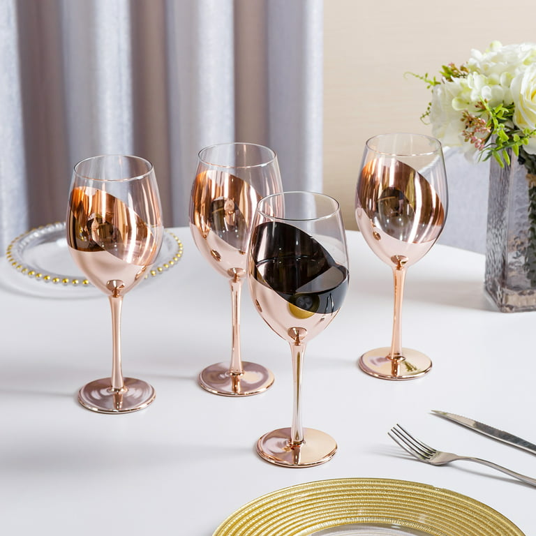 Copper Tone Glass Stemmed Champagne Flutes with Embedded Sparkle Gem Bead Stem Decoration, Set of 4