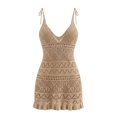 thumbnail image 5 of Yuhangmm Beach Coverups for Women Elegant Knit Cover Up Short Tank Dress with Sheer Floral Lace Overlay Seaside Resort Layer Khaki One Size, 5 of 5