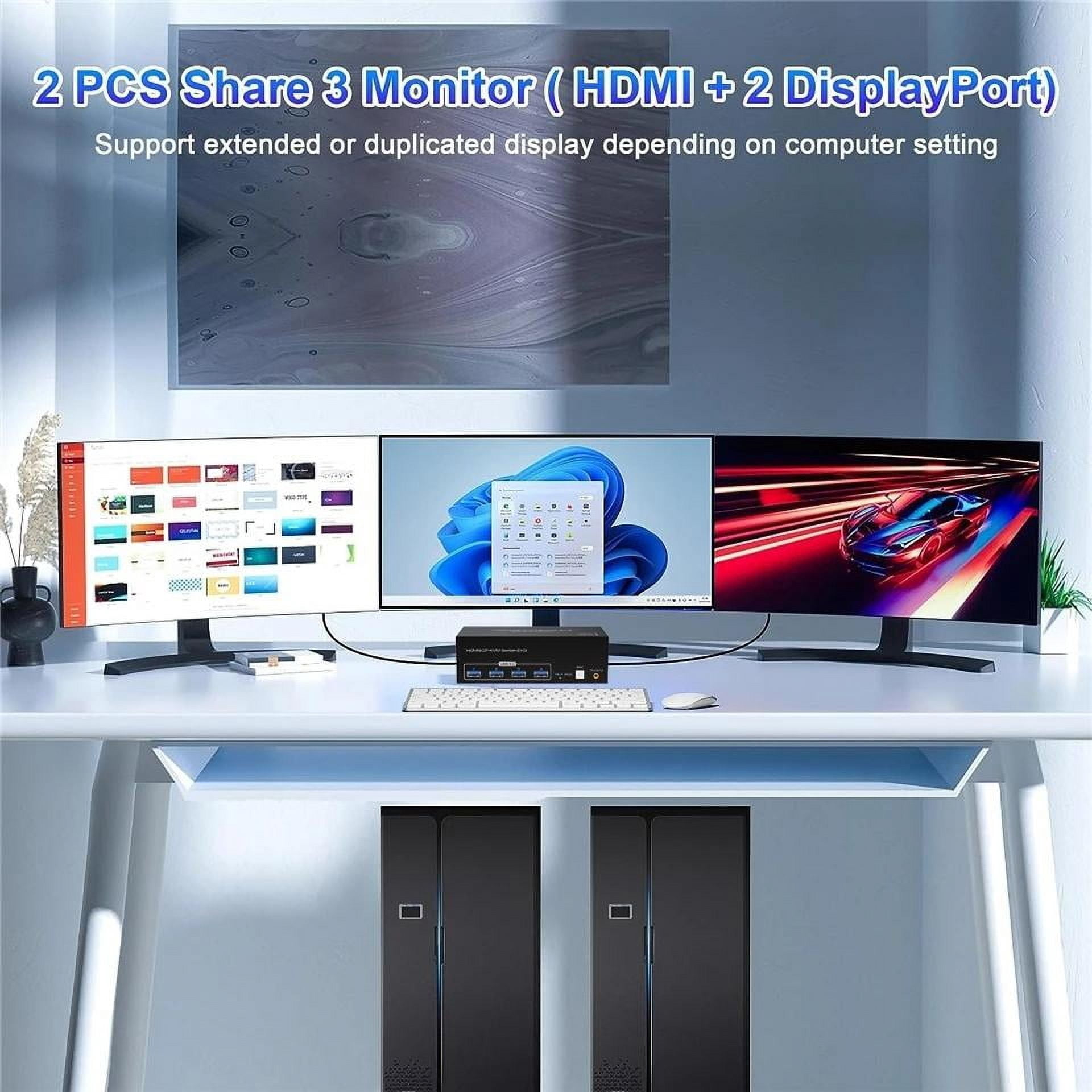 8K@60Hz HDMI KVM Switch 3 Monitors 2 Computers 4K@120Hz USB 3.0 KVM Switches Triple Monitor 2 Ports Share 1 Set of Keyboard Mouse Printer Scanner Between 2 PC or Laptops with Wired Controller