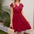 thumbnail image 2 of Dresses Plus Size Ladies Short Sleeve Floral A Line Stretch Midi Dress With Elasticity Dress Plus Size Red S, 2 of 9