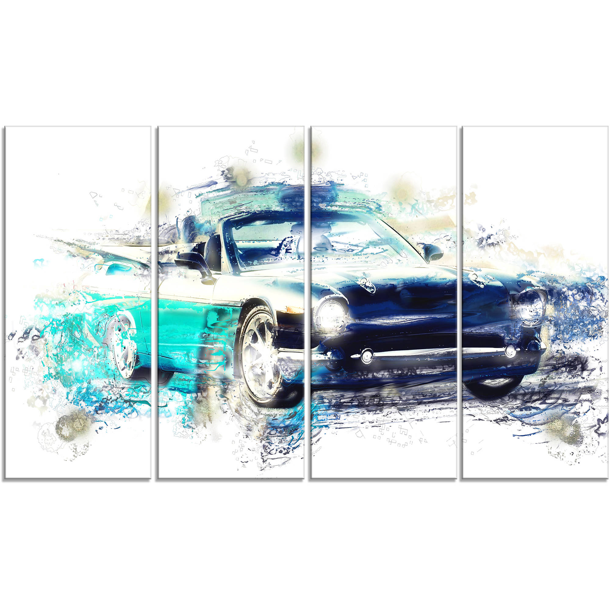 DESIGN ART  "Shades of Blue Car Art" 48x24-inch Canvas Art Print