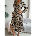 thumbnail image 6 of Women's Autumn Casual Dresses V Neck Lantern Long Sleeve Floral Printed Fluttering Long Dresses, 6 of 7