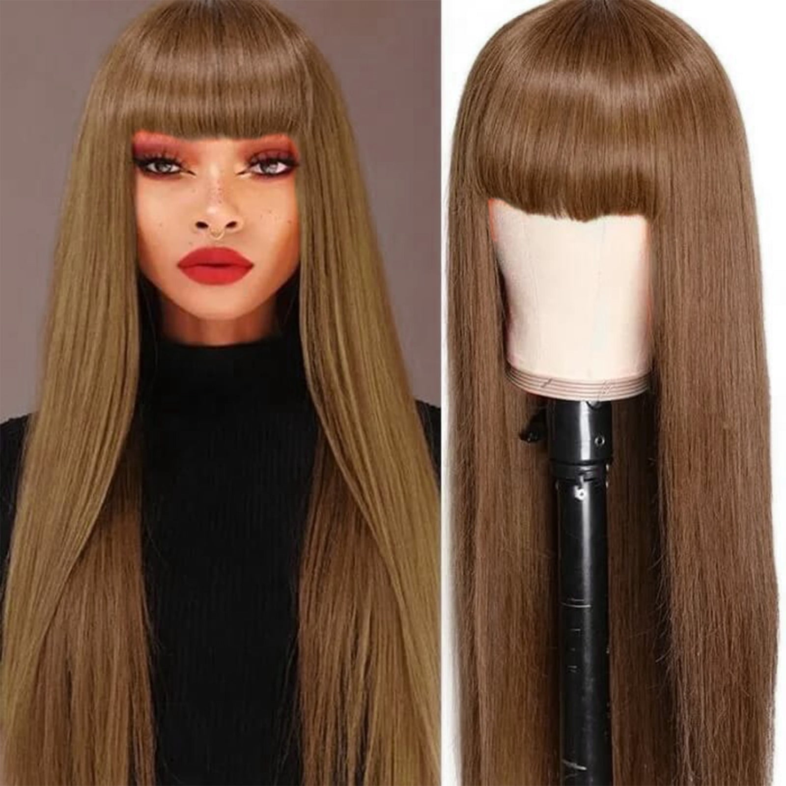 YSGFHGJW Human Hair Wig,Long Straight Wig With Bangs Hair Wig For Women Synthetic Natural Wig ,Various Colors Available,Daily Wear Party And Cosplay Soft Wig