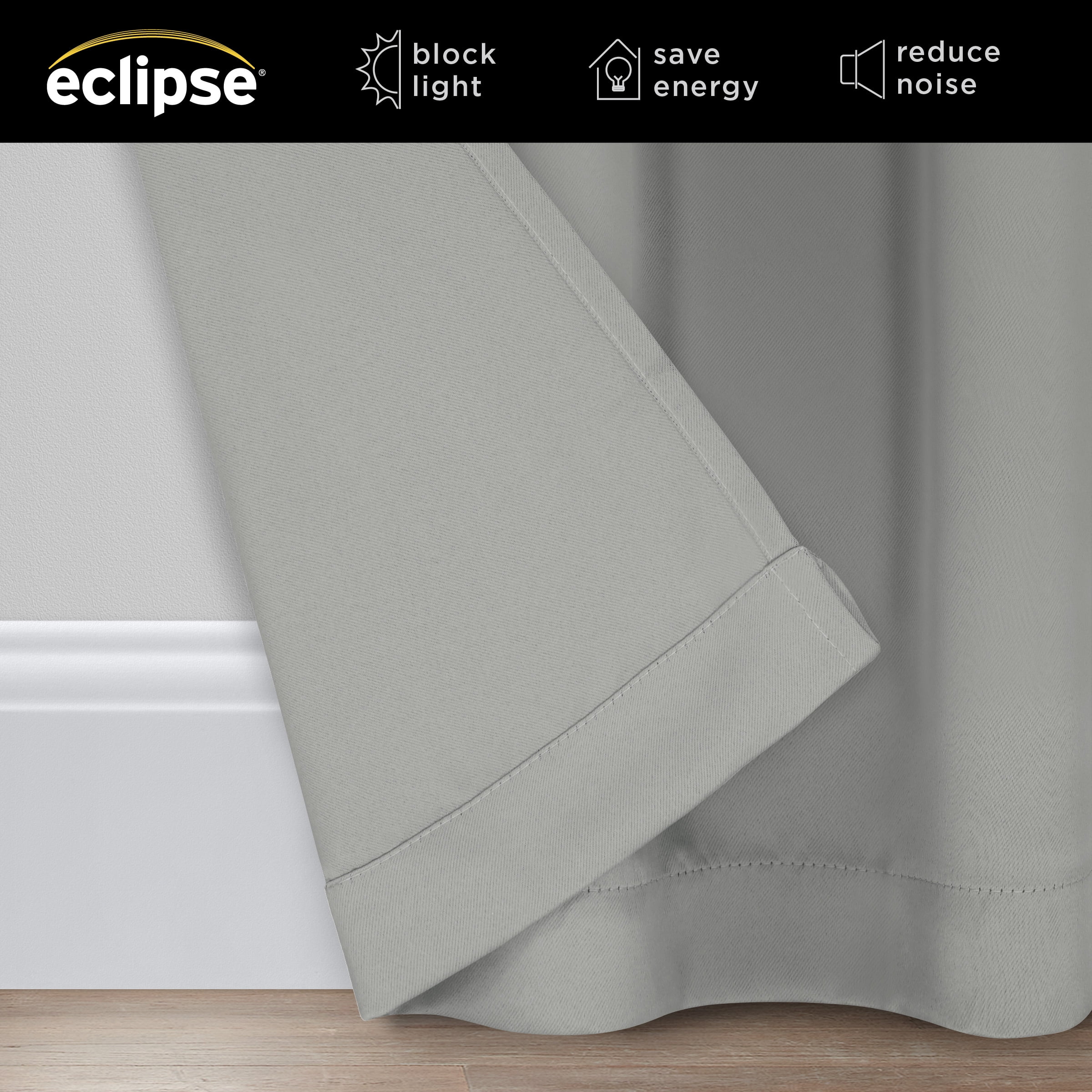 Eclipse Blackout Curtains, Darrell Thermaweave Rod Pocket 37 in x 95 in Curtain Panel in Grey, Sold as a Single Curtain Panel