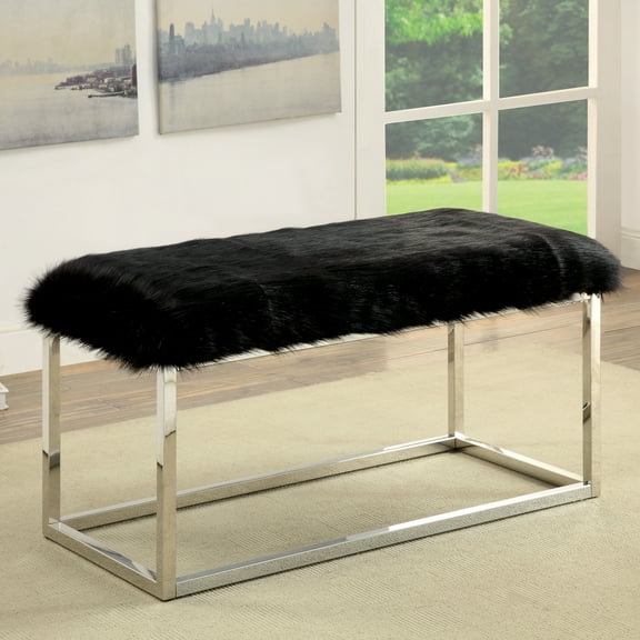 Kika Padded Fabric Long Bench, Black