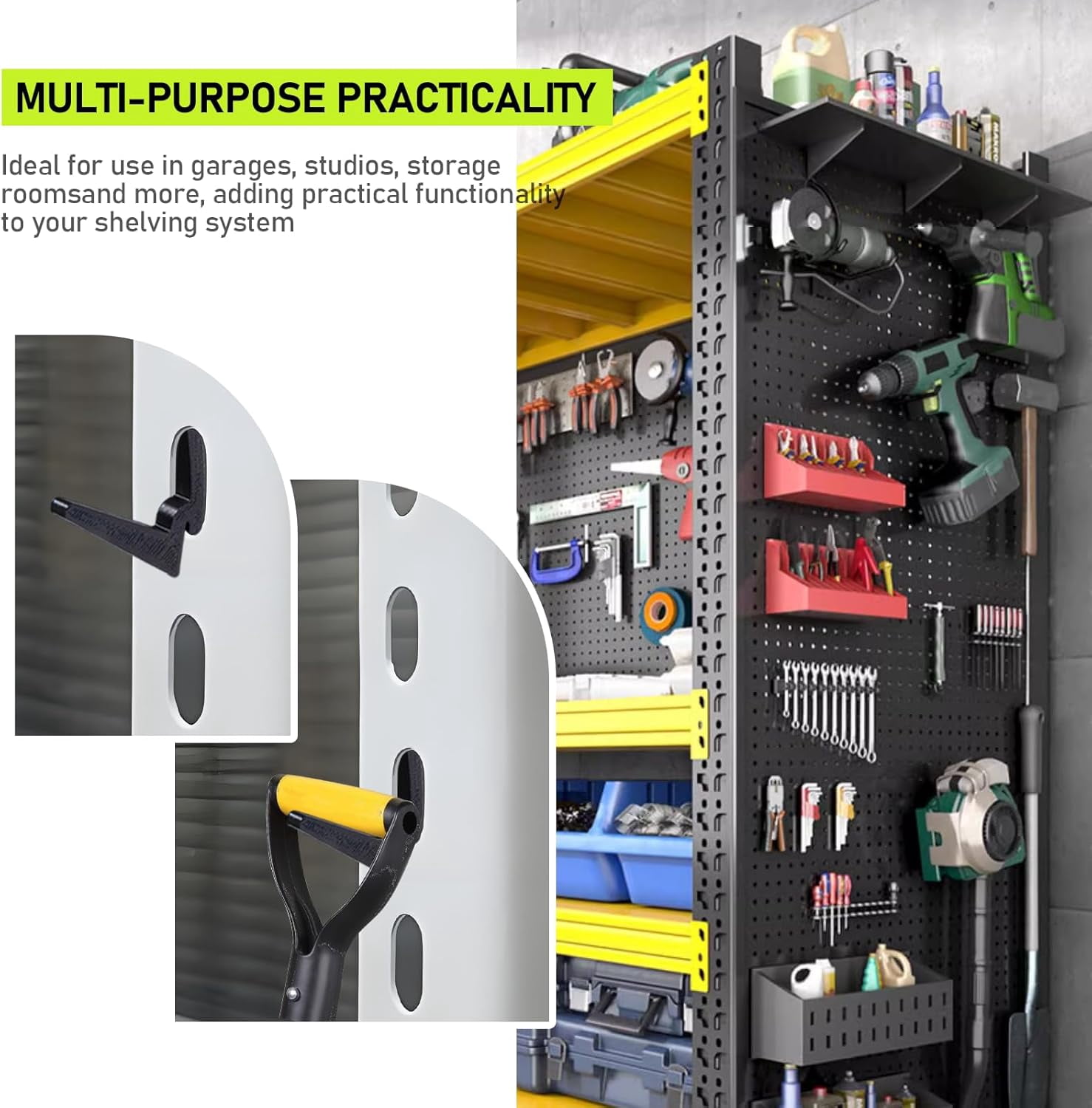 JJEAN-16 Pcs L-Hooks & J-Hooks for Garage Shelving & Industrial Storage Racks, UV-Resistant, Supports Up to 40 lbs,Compatible with Keyhole Slots