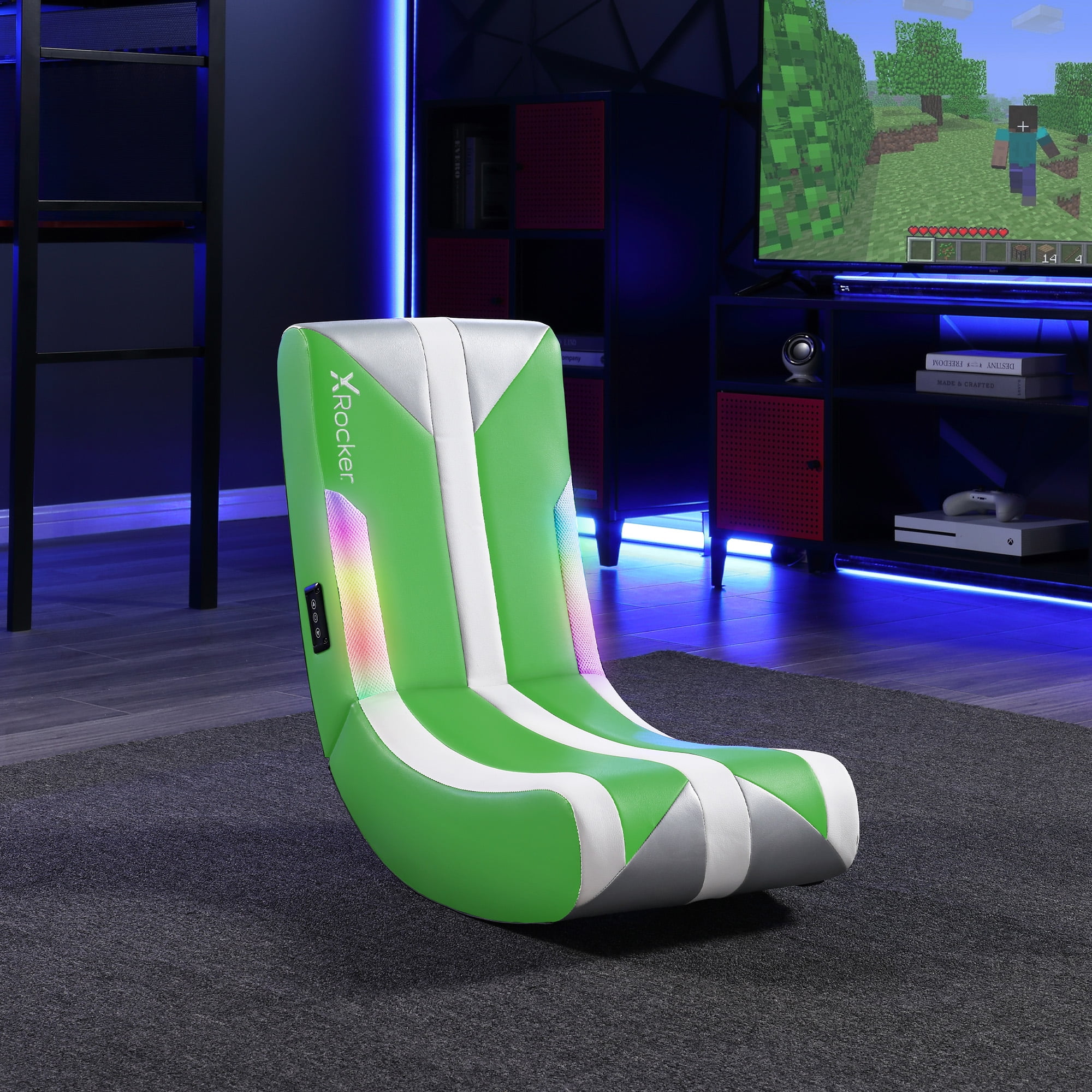 X Rocker Navigator Floor Rocker Gaming Chair with RGB Lighting, Green