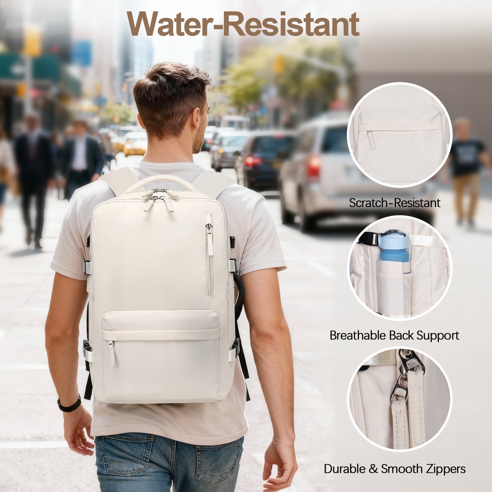 Fenbeli Expandable Travel Laptop Backpack, Fits 15.6-Inch Laptop, Water-Resistant Backpack with USB Charging Port, Anti-Theft Pocket & Luggage Strap