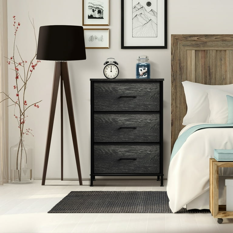 Sorbus 3 Drawers Chest Nightstand Rustic Black
