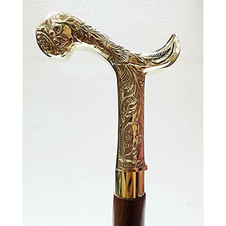Antiques Era Vintage Brass Handle Royal Victorian Golden Brass Head Handle Wooden Walking Cane Stick Stylish Handmade Collectibles Gift for Men's & Women's Walking Canes, Golden & Brown